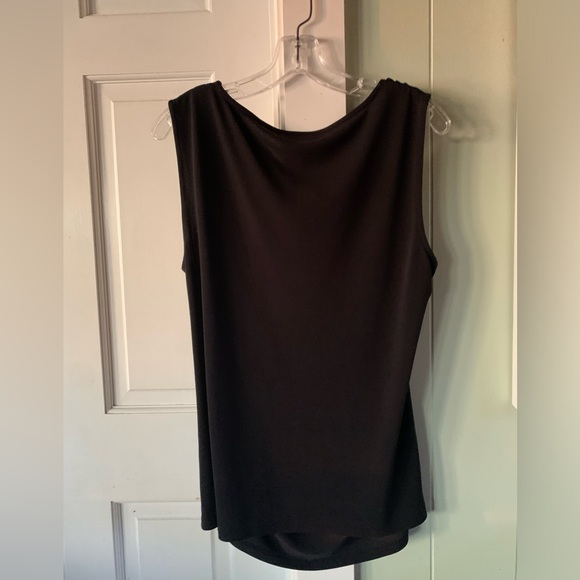 Ann Taylor Sleeveless Black Blouse Top Size L Stretch Knit Draped Neckline - Picture 2 of 3